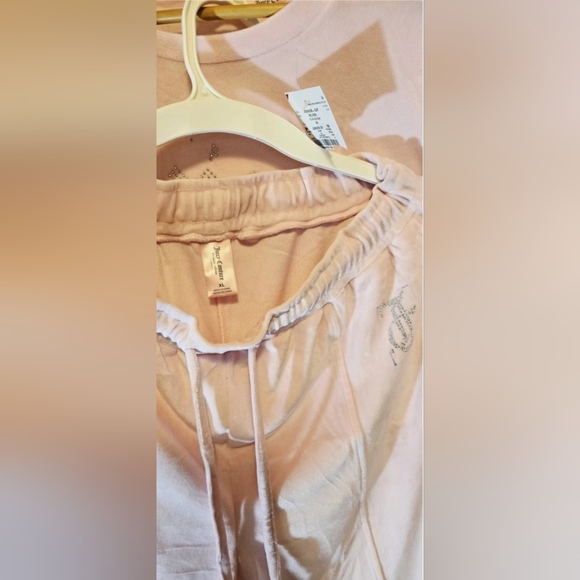 Juicy Couture Velour Sleepwear Set Blush Pink Rhinestone Logo XL NWT - Picture 9 of 12